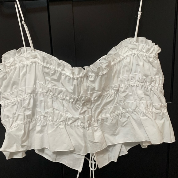 Zara White Ruffled top cotton cool summer spring NWT coquette girl - Picture 2 of 6
